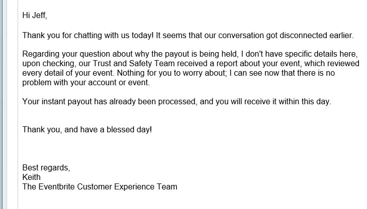Eventbrite message